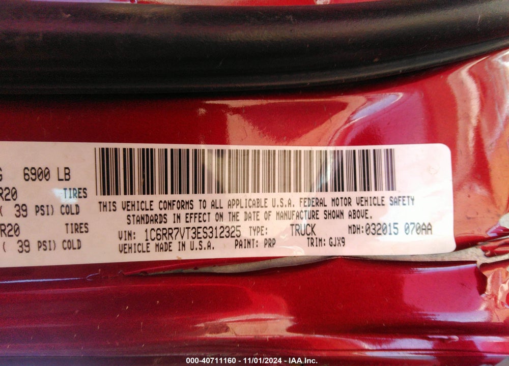 2014 RAM 1500 LAIE VIN: 1C6RR7VT3ES312325
