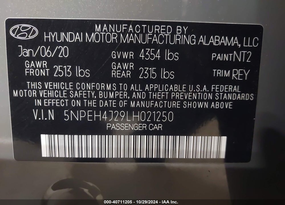 2020 HYUNDAI SONATA LIMITED VIN: 5NPEH4J29LH021250