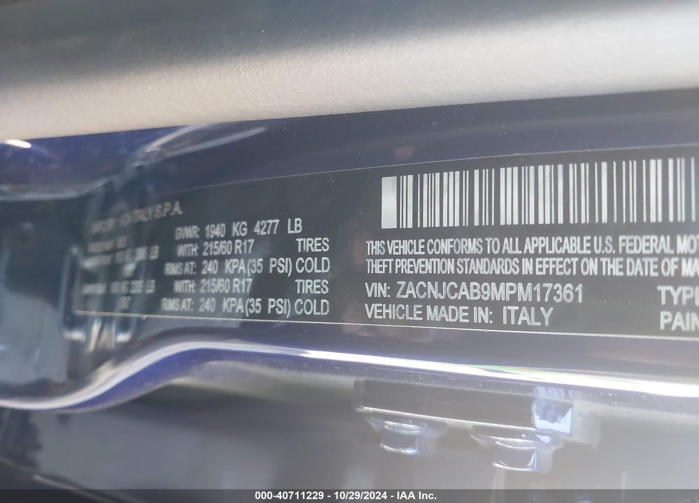 2021 JEEP RENEGADE SPORT FWD VIN: ZACNJCAB9MPM17361