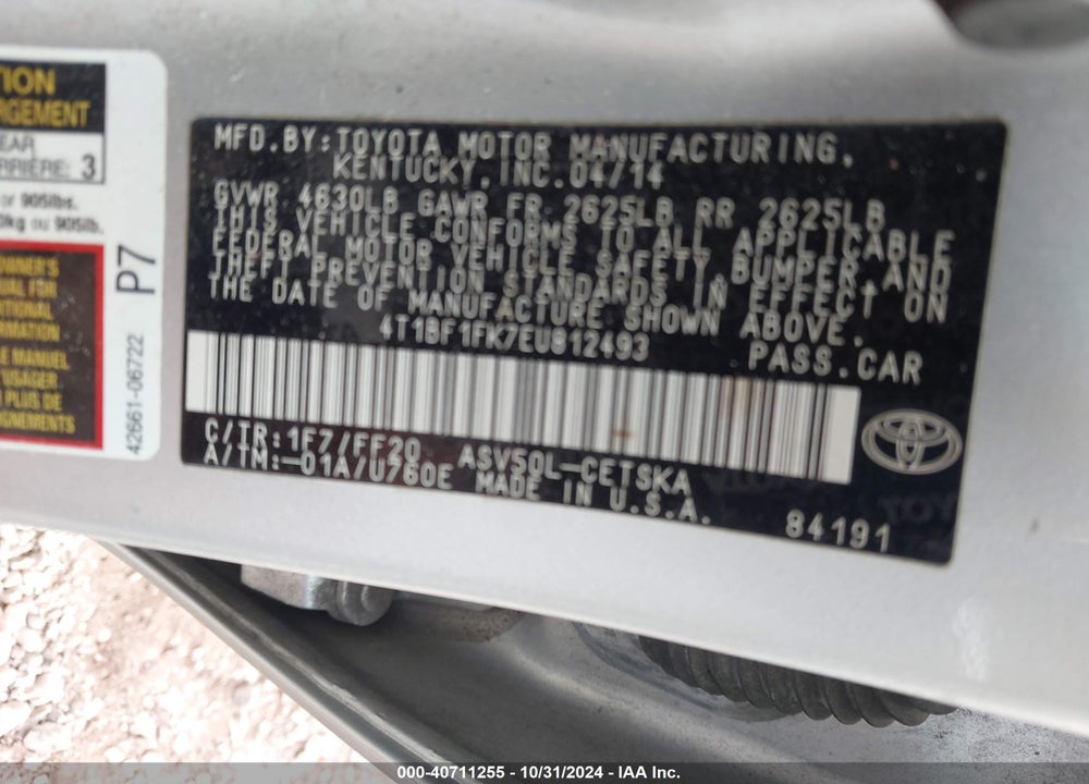 2014 TOYOTA CAMRY SE VIN: 4T1BF1FK7EU812493