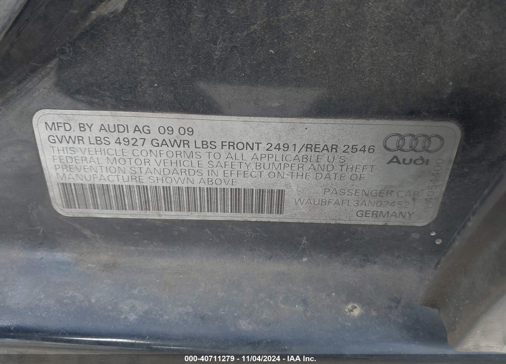 2010 AUDI A4 2.0T PREMIUM VIN: WAUBFAFL3AN024521