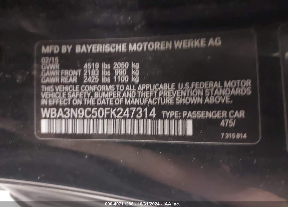 2015 BMW 428I XDRIVE VIN: WBA3N9C50FK247314