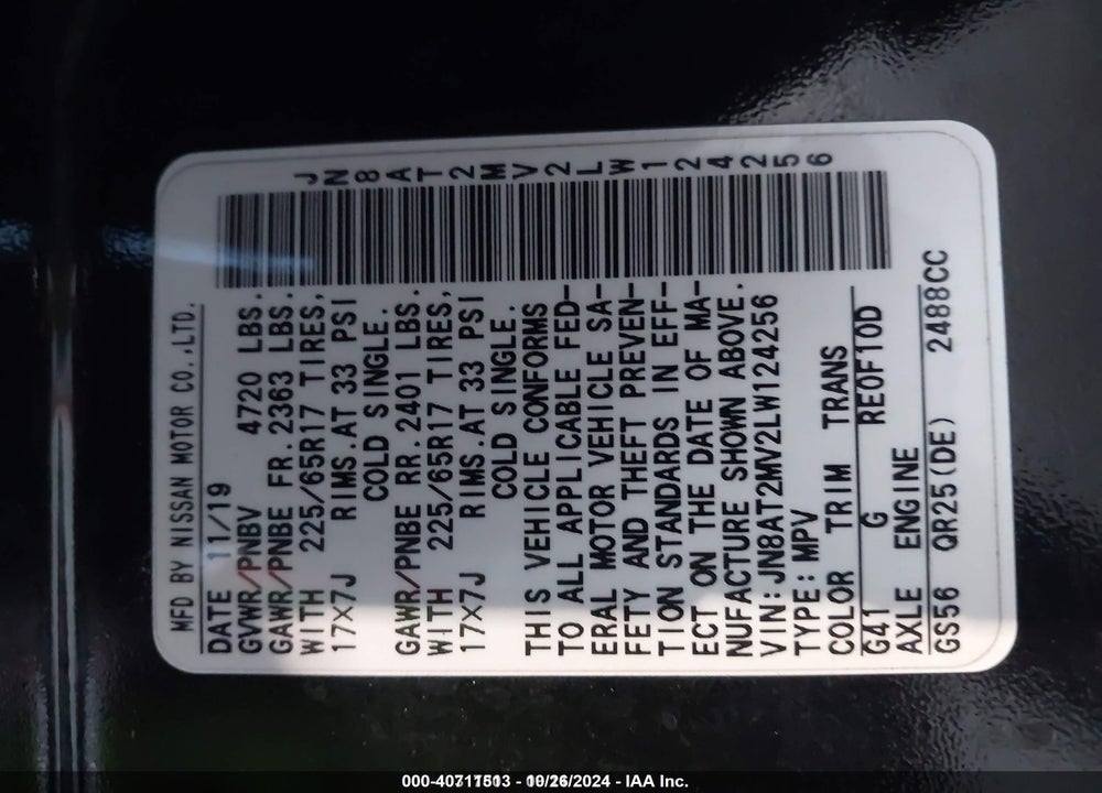 2020 NISSAN ROGUE S INTELLIGENT AWD VIN: JN8AT2MV2LW124256