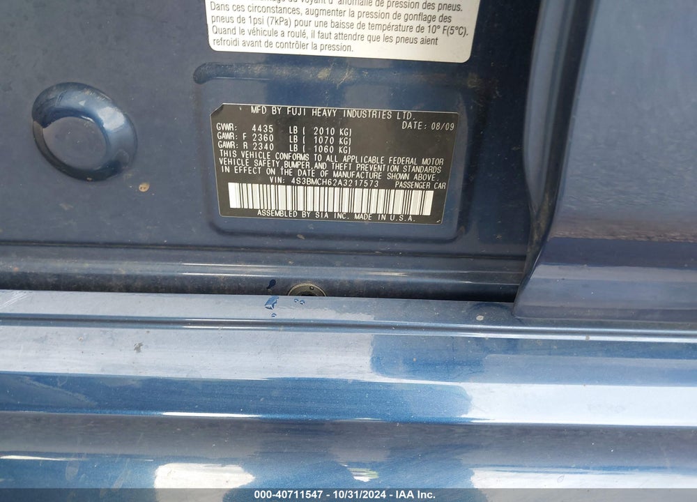 2010 SUBARU LEGACY 2.5I PREMIUM VIN: 4S3BMCH62A3217573