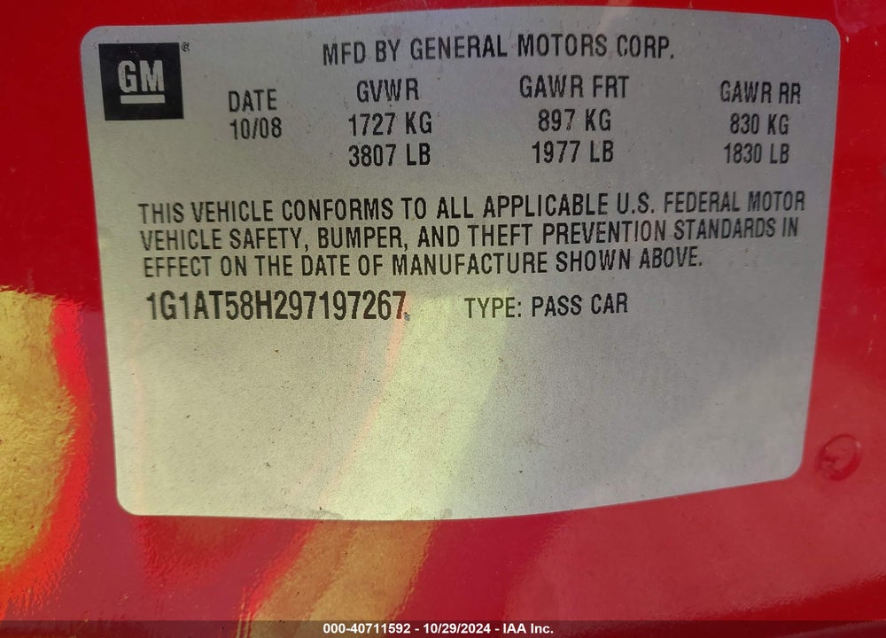 2009 CHEVROLET COBALT LT VIN: 1G1AT58H297197267
