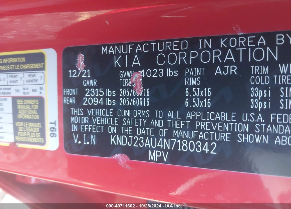 2022 KIA SOUL LX VIN: KNDJ23AU4N7180342