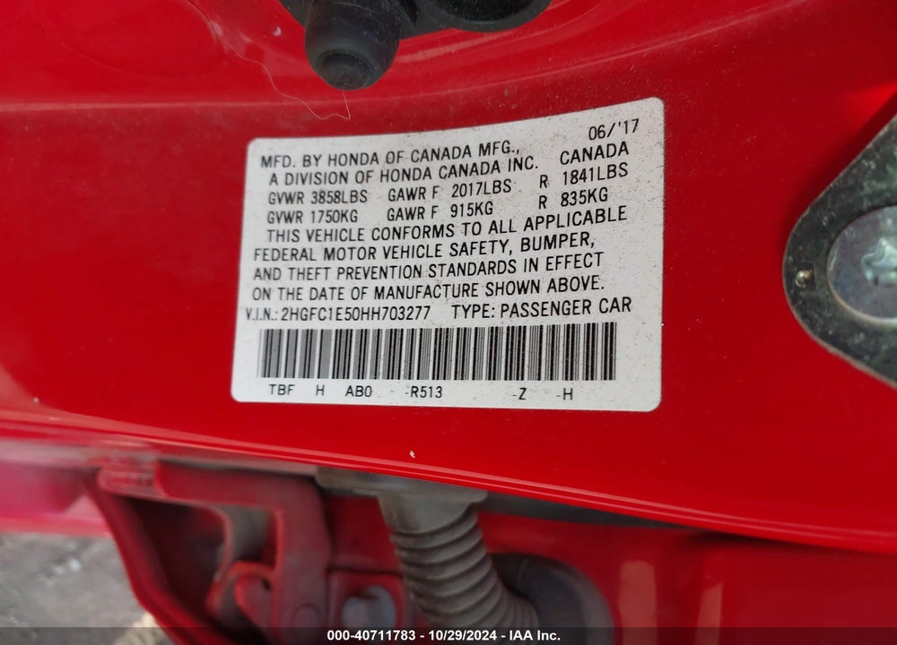 2017 HONDA CIVIC SI VIN: 2HGFC1E50HH703277