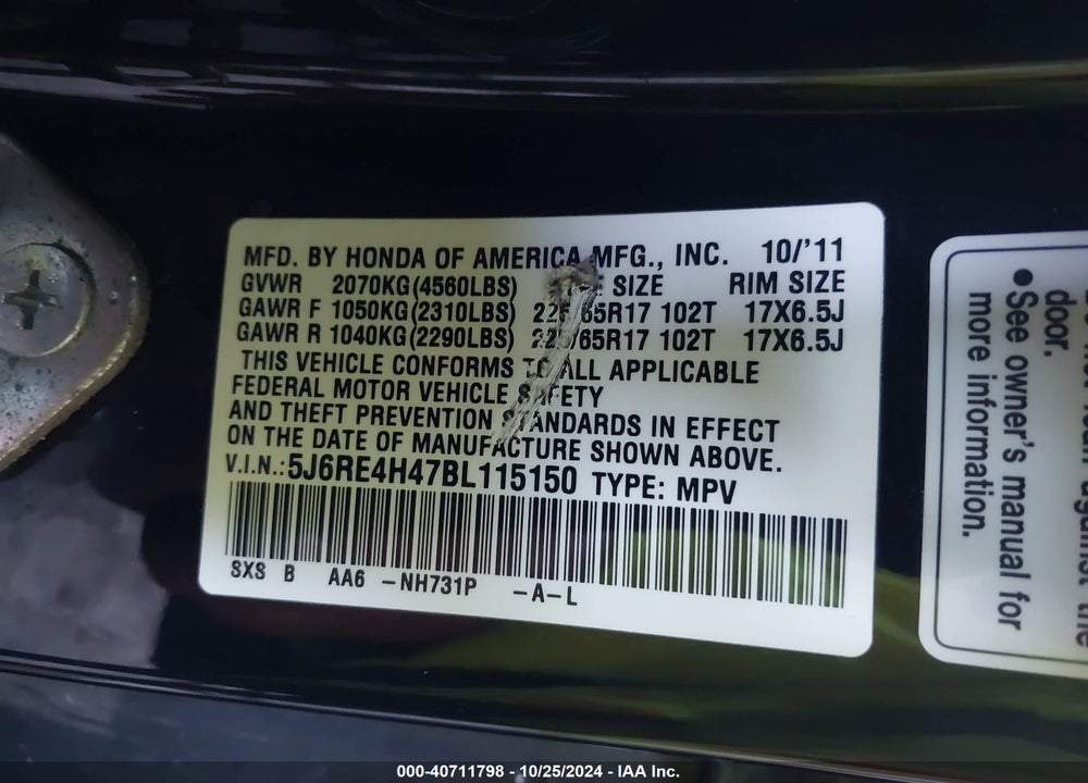 2011 HONDA CR-V SE VIN: 5J6RE4H47BL115150