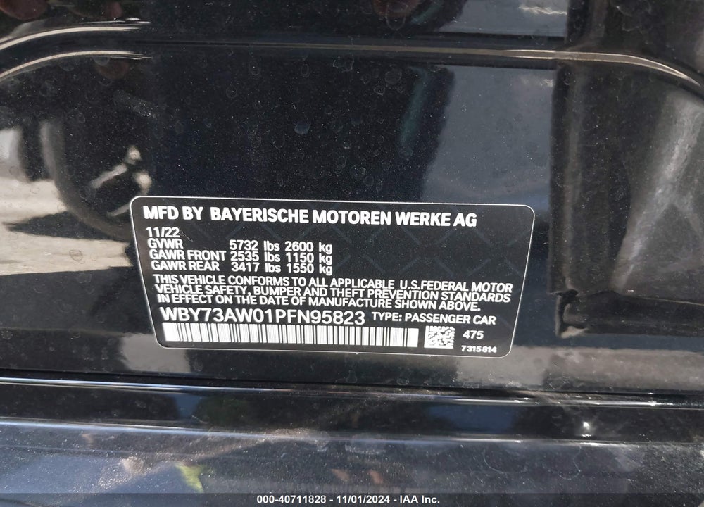 2023 BMW I4 EDRIVE40 VIN: WBY73AW01PFN95823