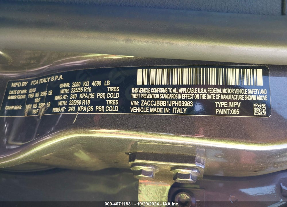 2018 JEEP RENEGADE ALTITUDE 4X4 VIN: ZACCJBBB1JPH03963