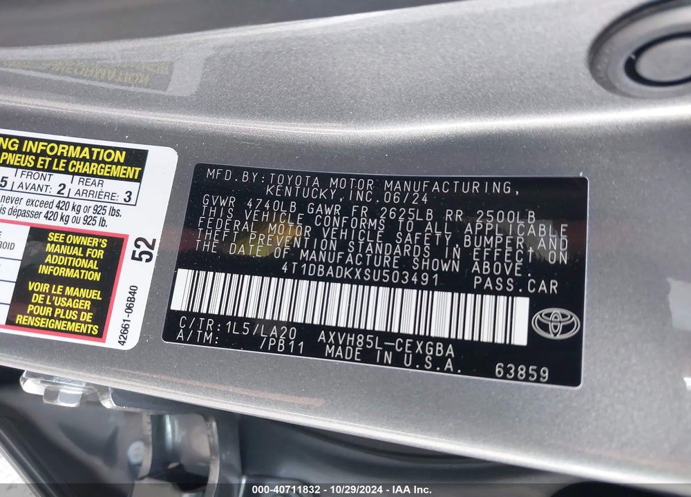 2025 TOYOTA CAMRY XLE VIN: 4T1DBADKXSU503491
