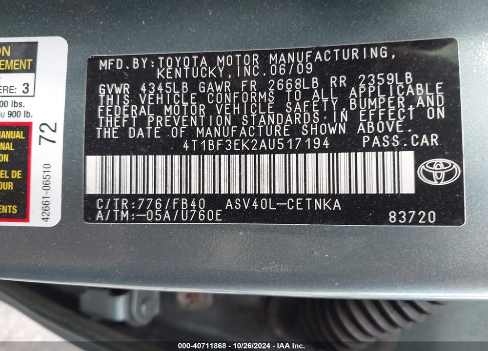 2010 TOYOTA CAMRY LE VIN: 4T1BF3EK2AU517194