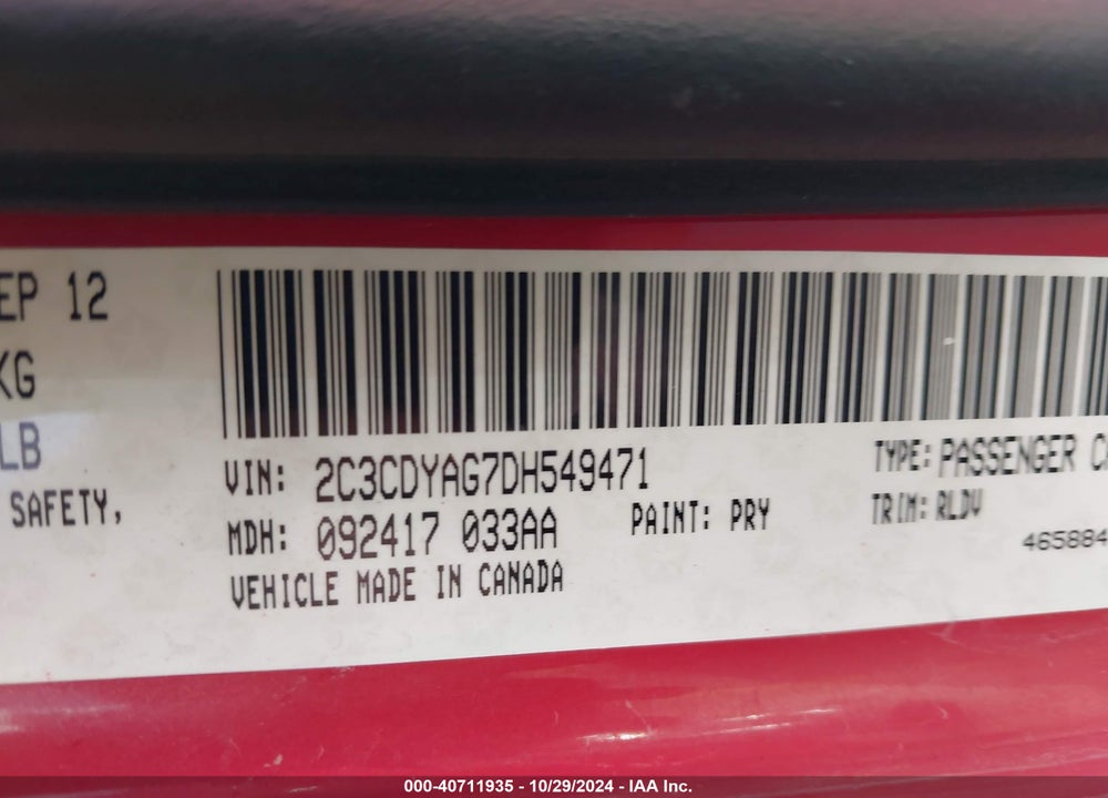2013 DODGE CHALLENGER SXT PLUS VIN: 2C3CDYAG7DH549471