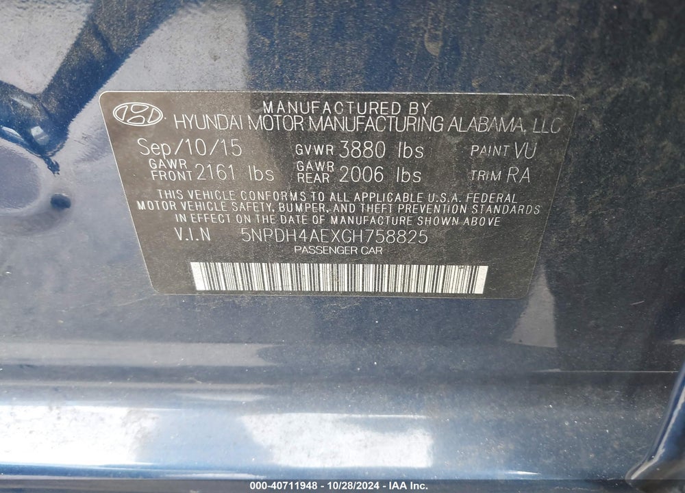 2016 HYUNDAI ELANTRA SE VIN: 5NPDH4AEXGH758825