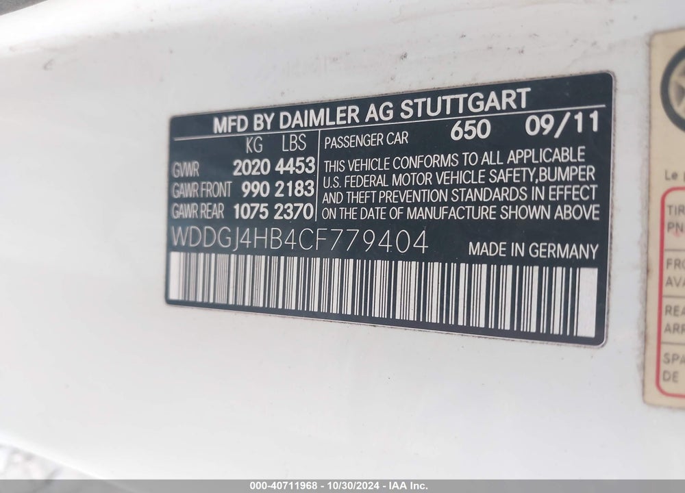 2012 MERCEDES-BENZ C 250 VIN: WDDGJ4HB4CF779404
