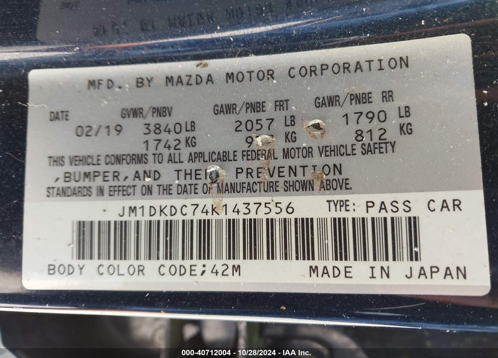 2019 MAZDA CX-3 TOURING VIN: JM1DKDC74K1437556