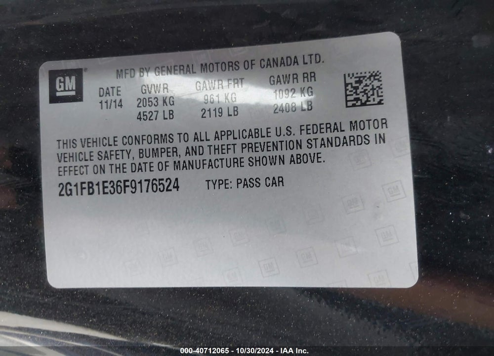 2015 CHEVROLET CAMARO 2LS VIN: 2G1FB1E36F9176524