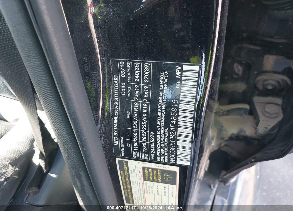 2010 MERCEDES-BENZ GLK 350 VIN: WDCGG5GB2AF485815