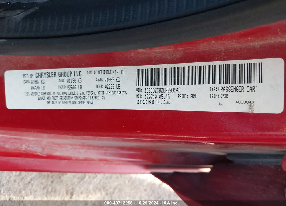2014 DODGE AVENGER SXT VIN: 1C3CDZCB2EN203943