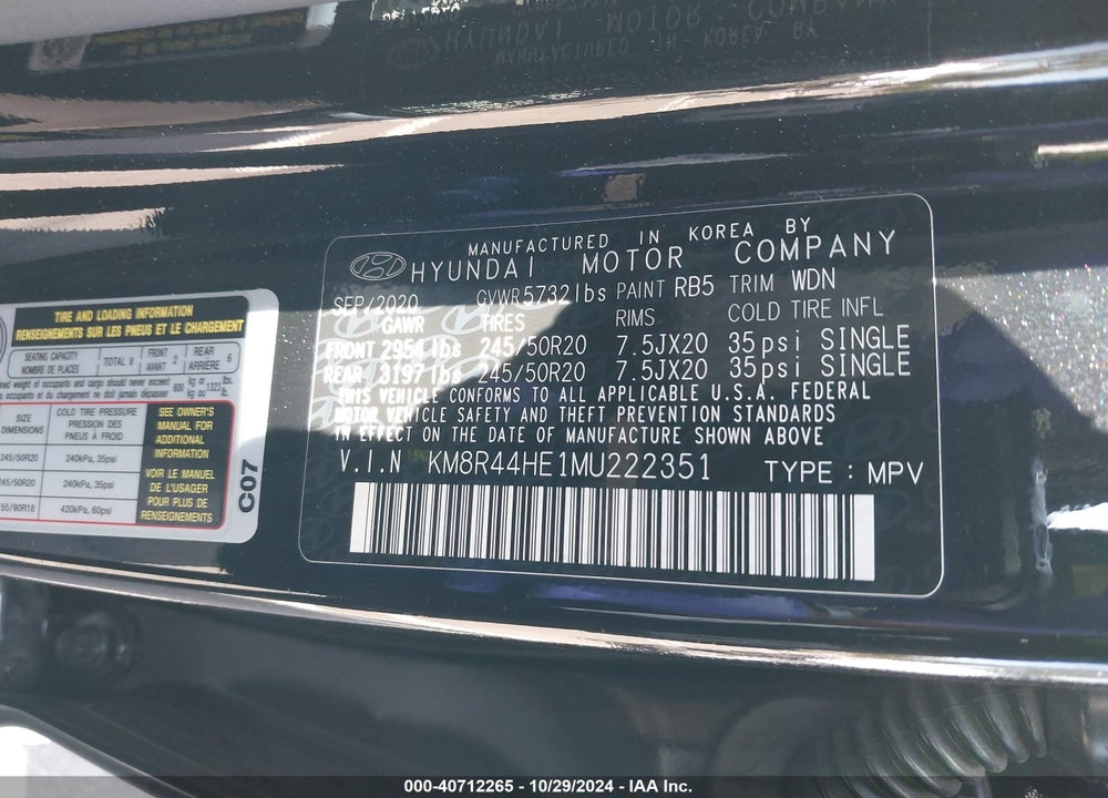 2021 HYUNDAI PALISADE SEL VIN: KM8R44HE1MU222351