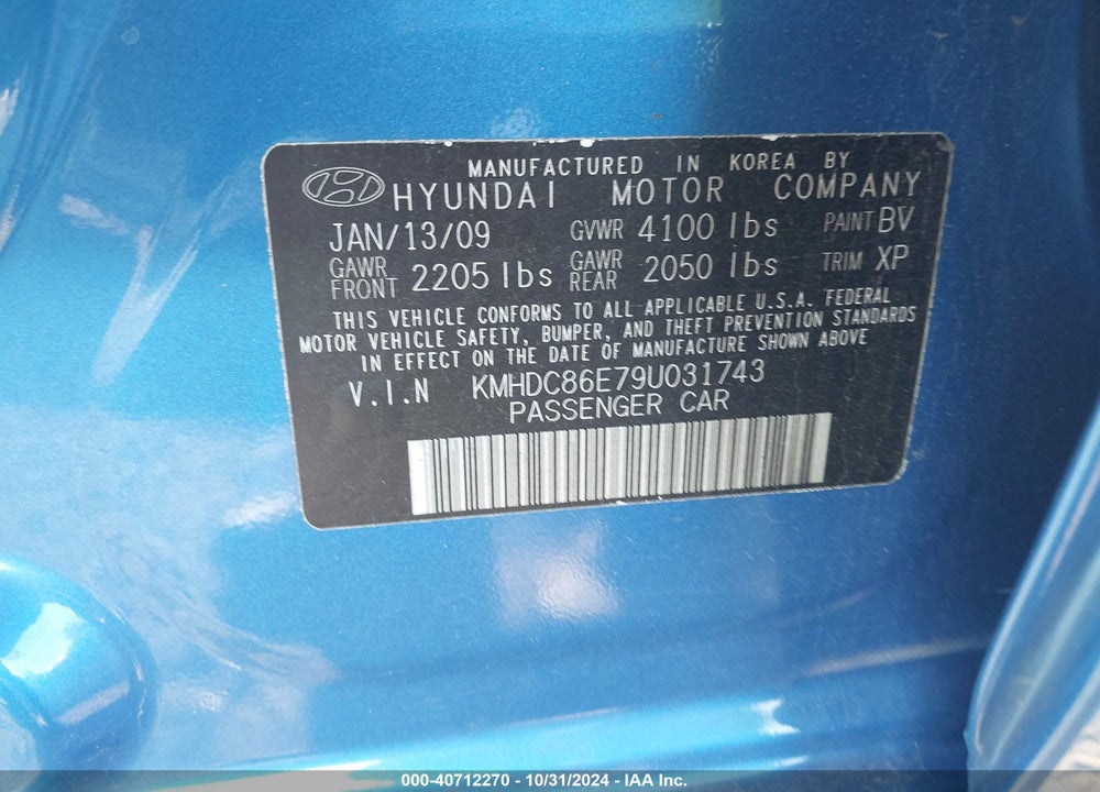 2009 HYUNDAI ELANTRA TOURING VIN: KMHDC86E79U031743