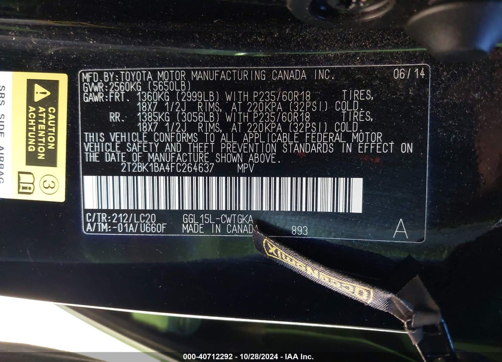2015 LEXUS RX 350 VIN: 2T2BK1BA4FC264637