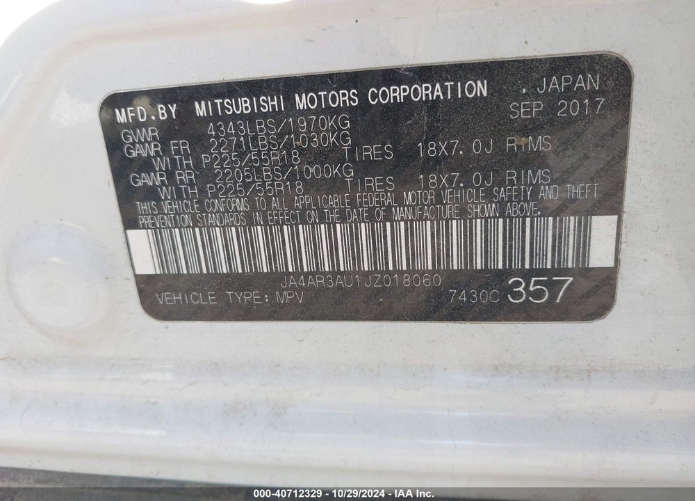 2018 MITSUBISHI OUTLANDER SPORT 2.0 ES VIN: JA4AR3AU1JZ018060
