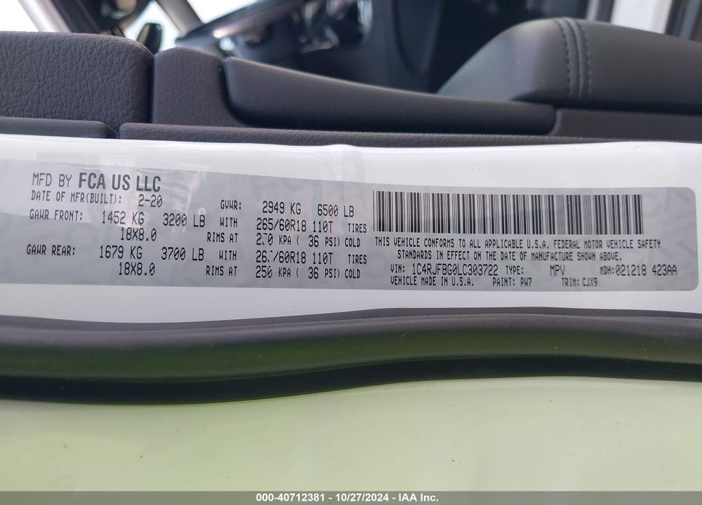2020 JEEP GRAND CHEROKEE LIMITED 4X4 VIN: 1C4RJFBG0LC303722
