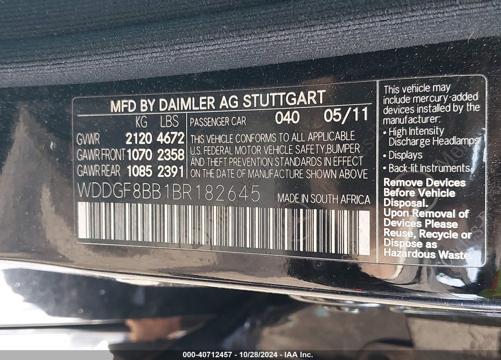 2011 MERCEDES-BENZ C 300 LUXURY 4MATIC/SPORT 4MATIC VIN: WDDGF8BB1BR182645