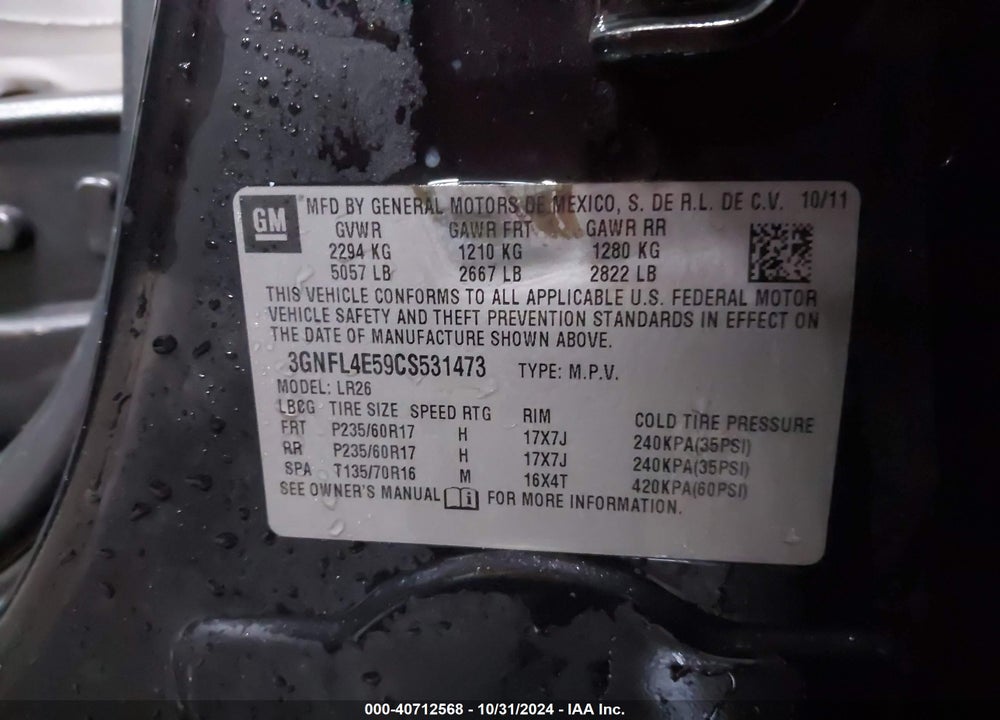 2012 CHEVROLET CAPTIVA SPORT FLEET LTZ VIN: 3GNFL4E59CS531473