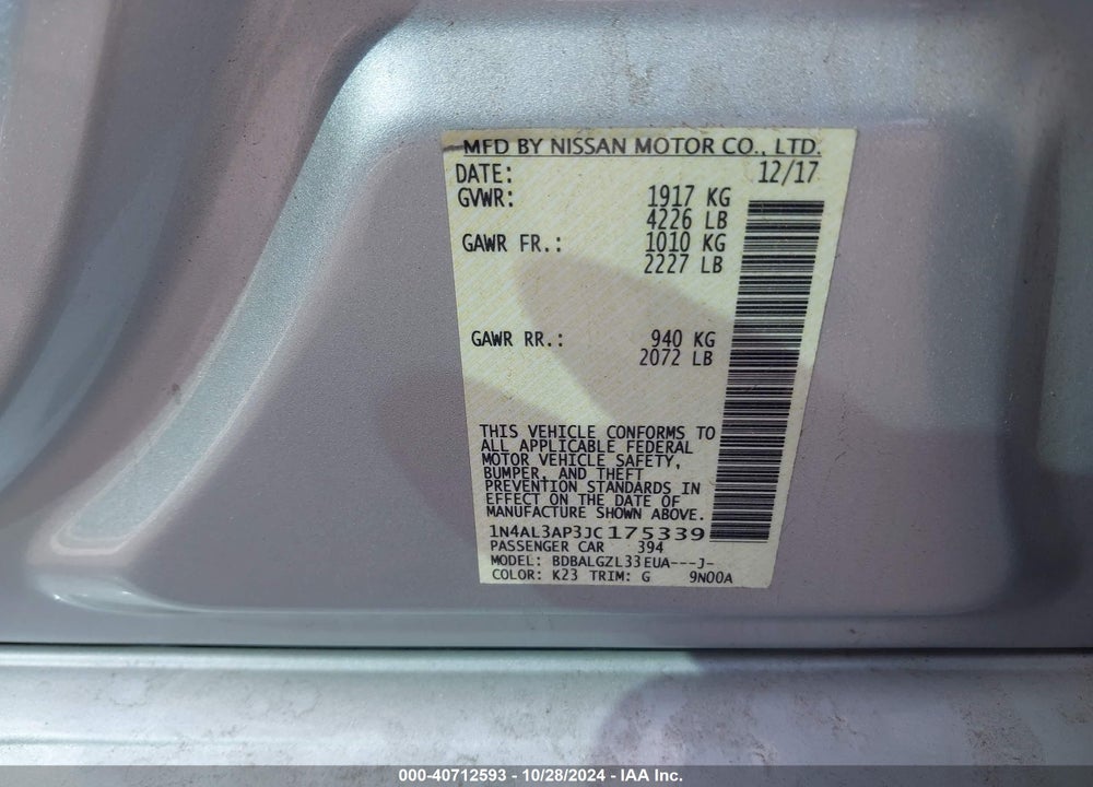 2018 NISSAN ALTIMA 2.5 S VIN: 1N4AL3AP3JC175339
