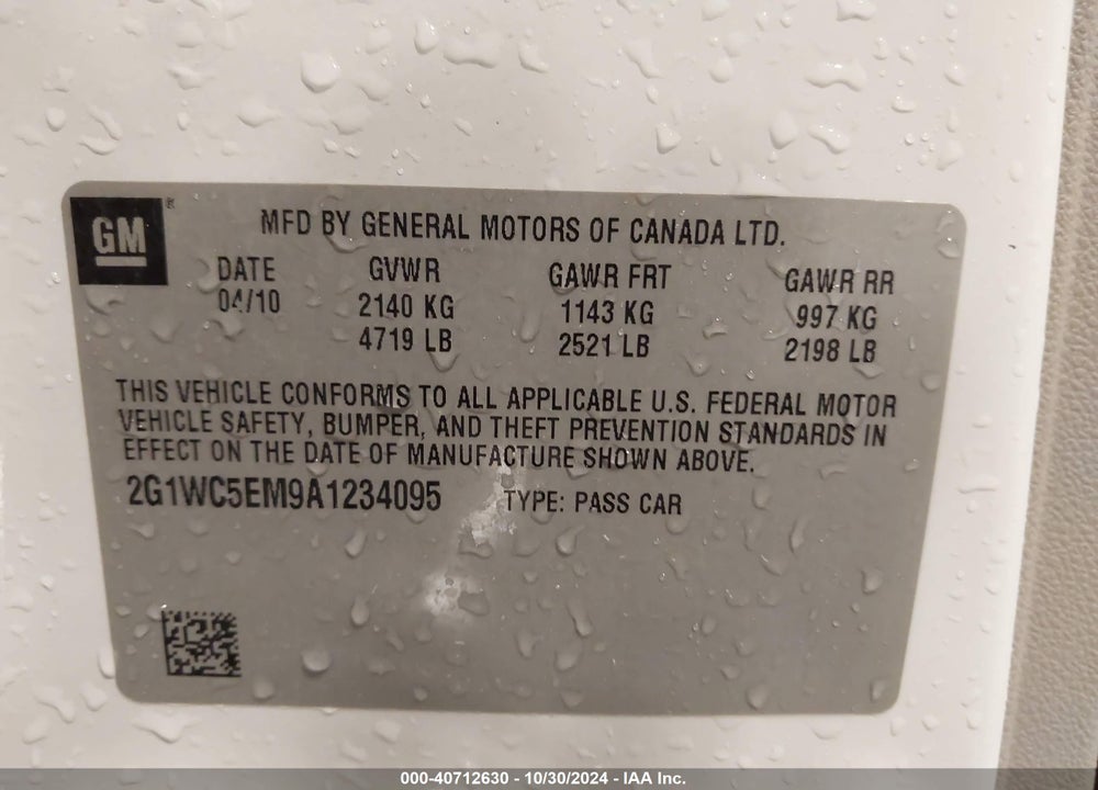 2010 CHEVROLET IMPALA LTZ VIN: 2G1WC5EM9A1234095