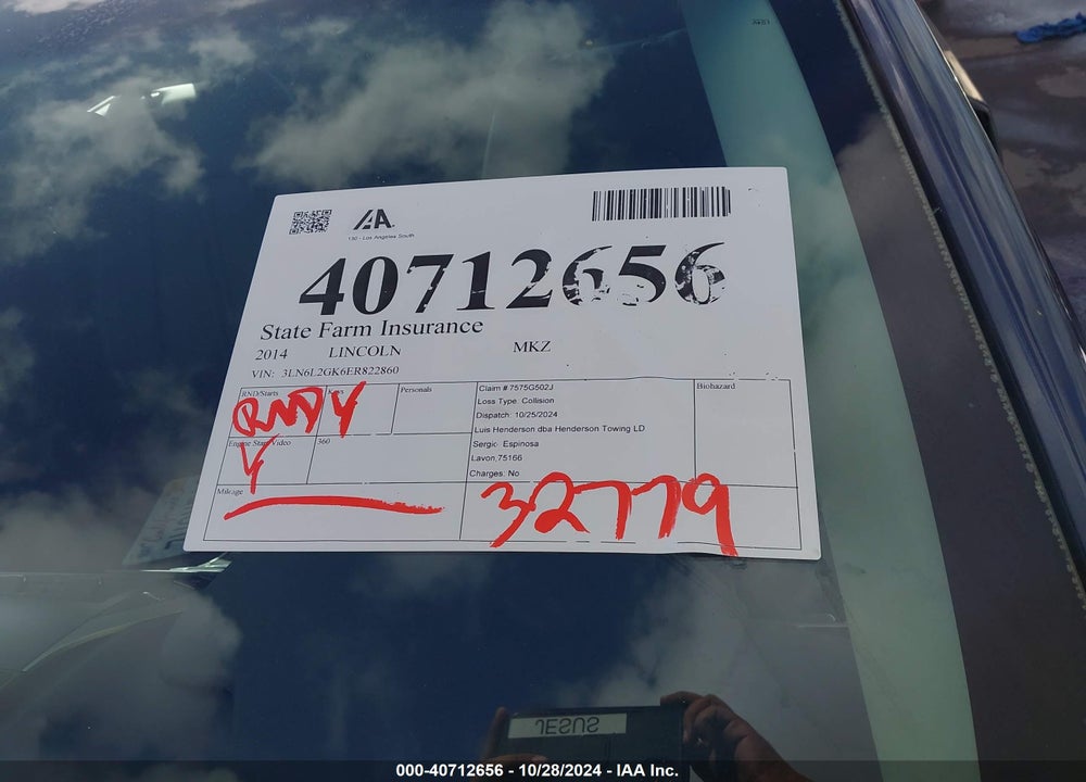 2014 LINCOLN MKZ VIN: 3LN6L2GK6ER822860