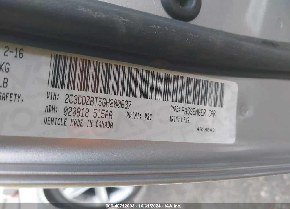 2016 DODGE CHALLENGER R/T VIN: 2C3CDZBT5GH200637