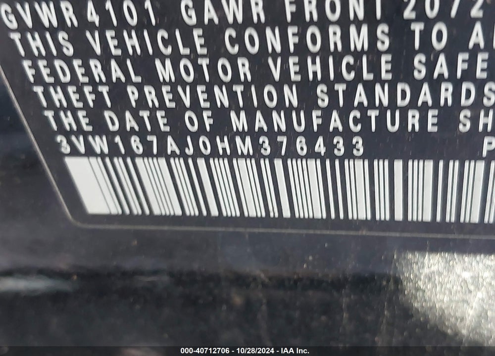 2017 VOLKSWAGEN JETTA 1.4T S VIN: 3VW167AJ0HM376433
