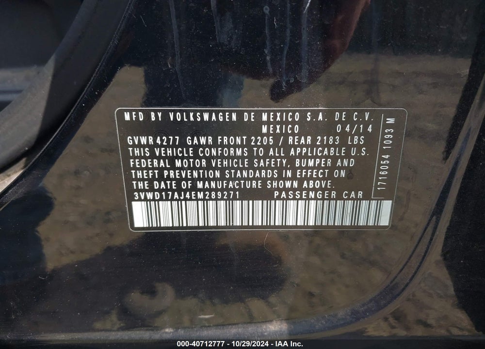 2014 VOLKSWAGEN JETTA 1.8T SE VIN: 3VWD17AJ4EM289271