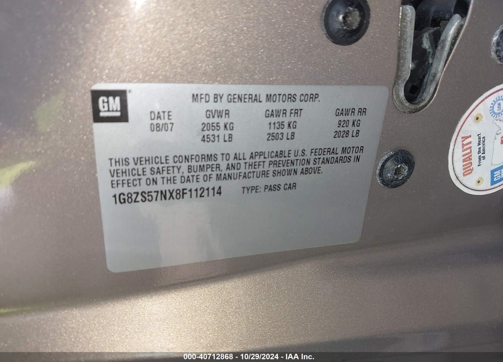 2008 SATURN AURA XE VIN: 1G8ZS57NX8F112114
