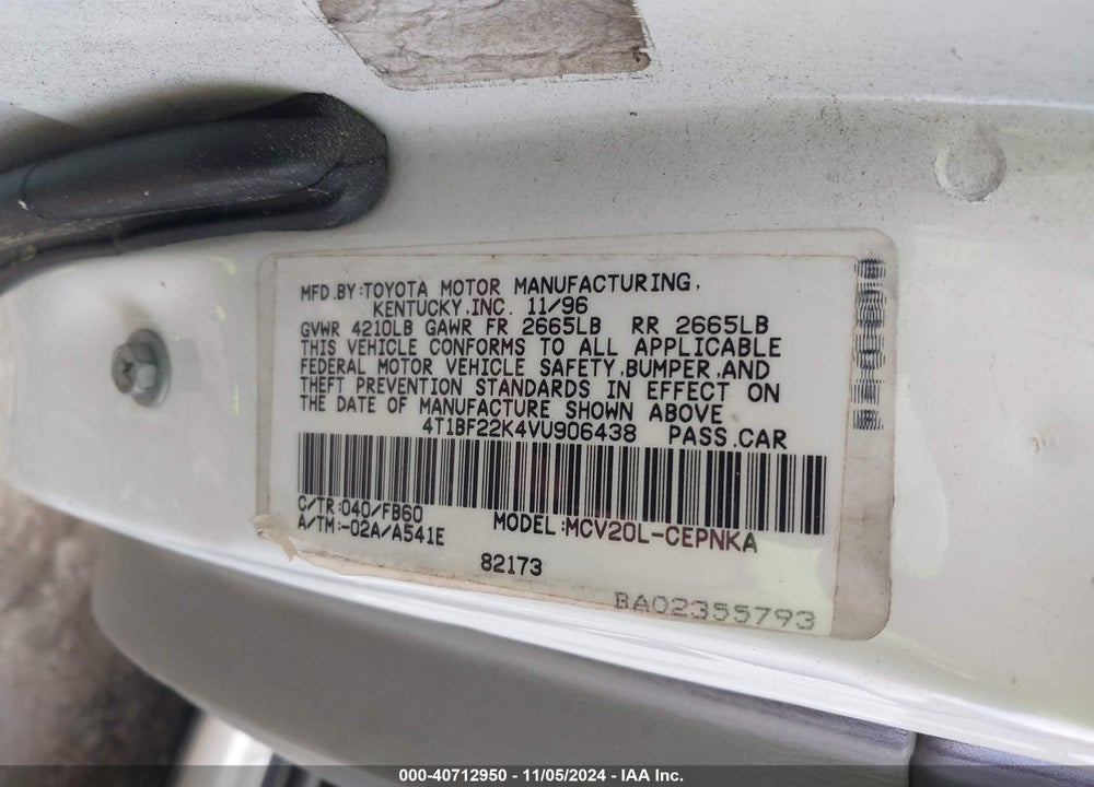 1997 TOYOTA CAMRY LE V6 VIN: 4T1BF22K4VU906438
