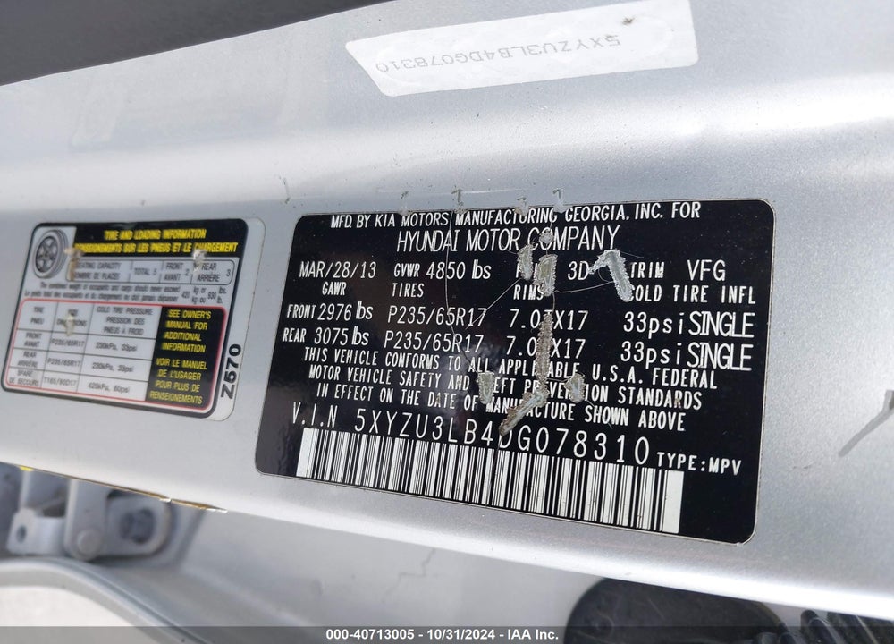 2013 HYUNDAI SANTA FE SPORT VIN: 5XYZU3LB4DG078310
