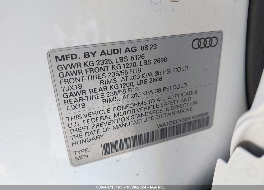 2024 AUDI Q3 PREMIUM 45 TFSI S LINE QUATTRO TIPTRONIC VIN: WA1DECF38R1028586