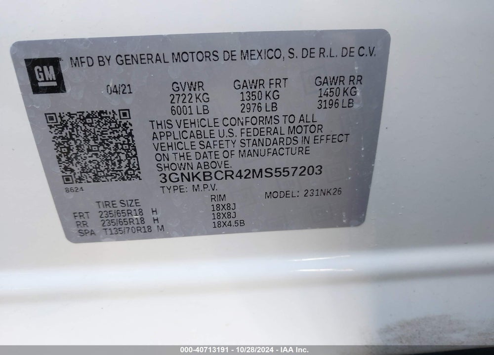 2021 CHEVROLET BLAZER FWD 2LT VIN: 3GNKBCR42MS557203