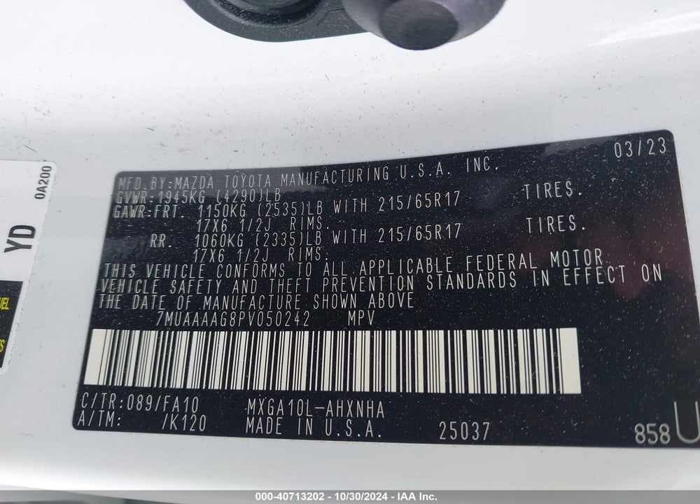 2023 TOYOTA COROLLA CROSS L VIN: 7MUAAAAG8PV050242