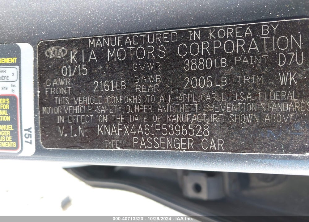 2015 KIA FORTE LX VIN: KNAFX4A61F5396528
