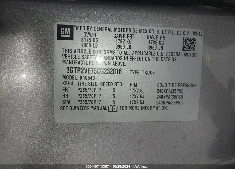 2012 GMC SIERRA 1500 SLE VIN: 3GTP2VE75CG232816