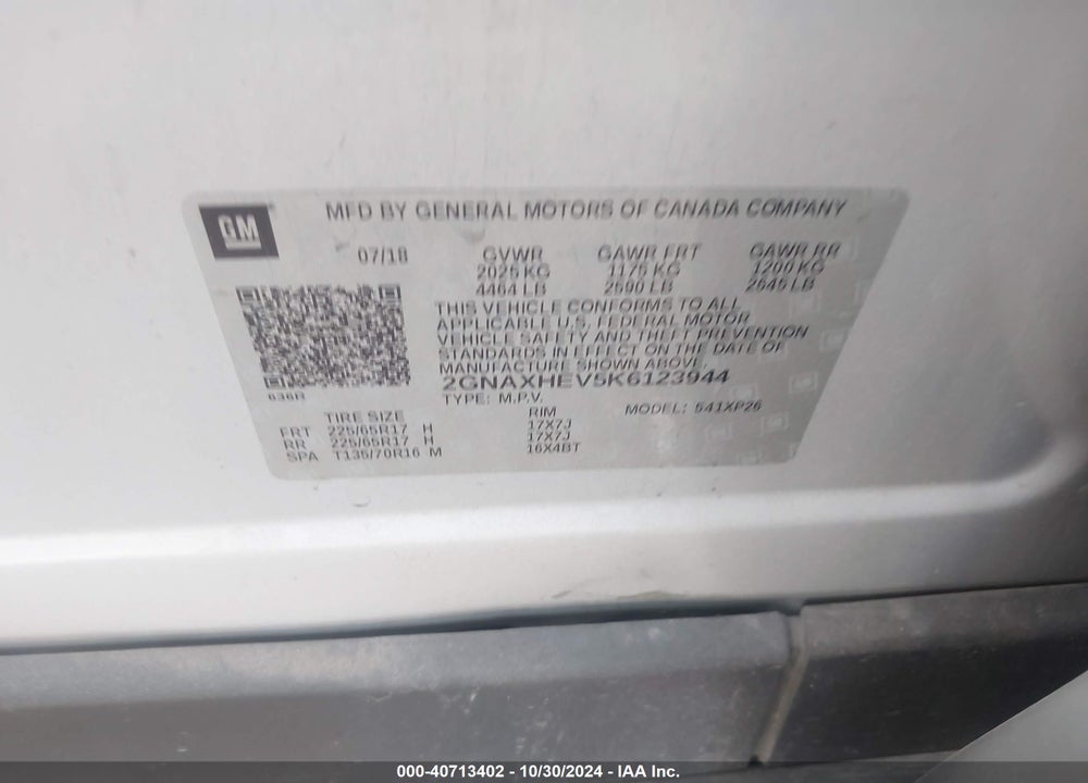 2019 CHEVROLET EQUINOX LS VIN: 2GNAXHEV5K6123944
