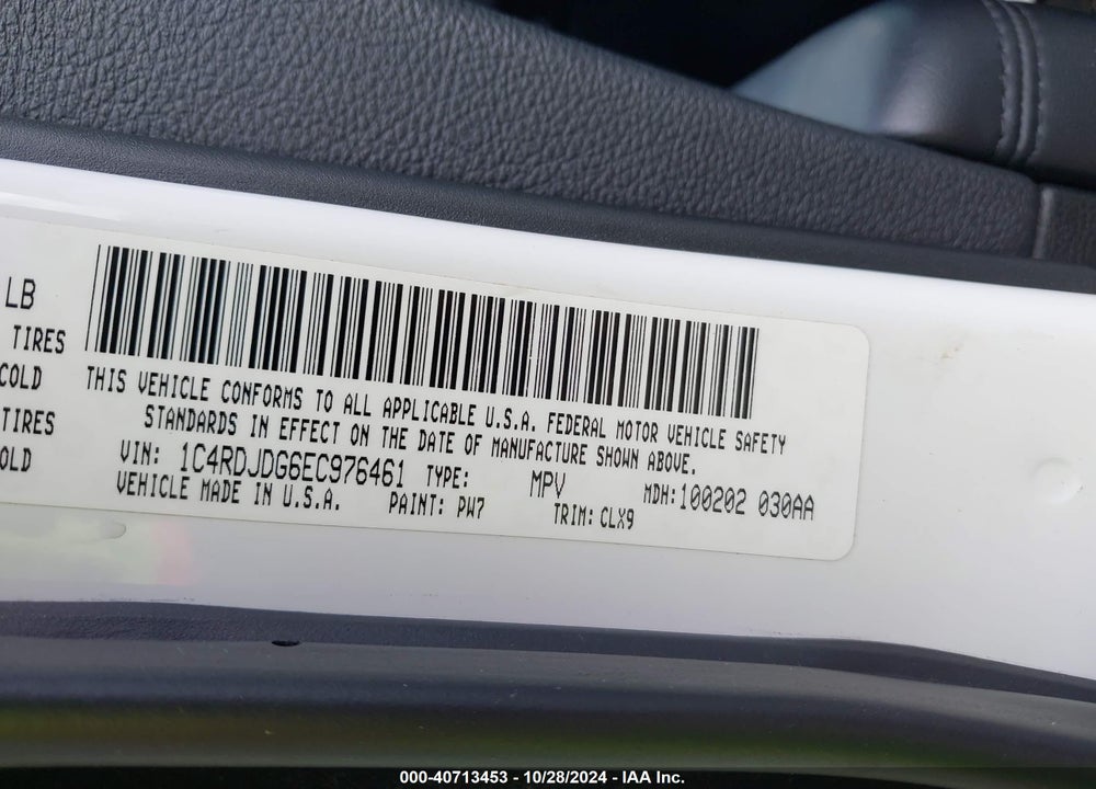 2014 DODGE DURANGO LIMITED VIN: 1C4RDJDG6EC976461