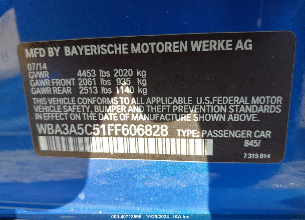 2015 BMW 328I VIN: WBA3A5C51FF606828
