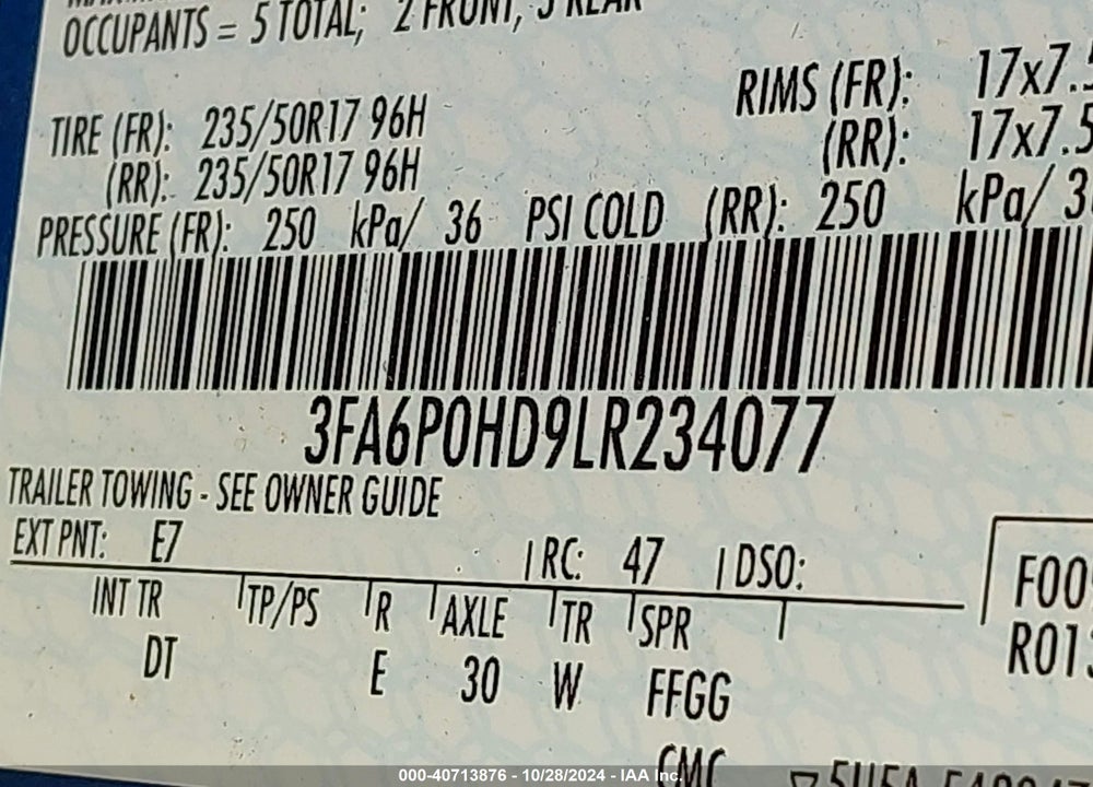 2020 FORD FUSION SE VIN: 3FA6P0HD9LR234077