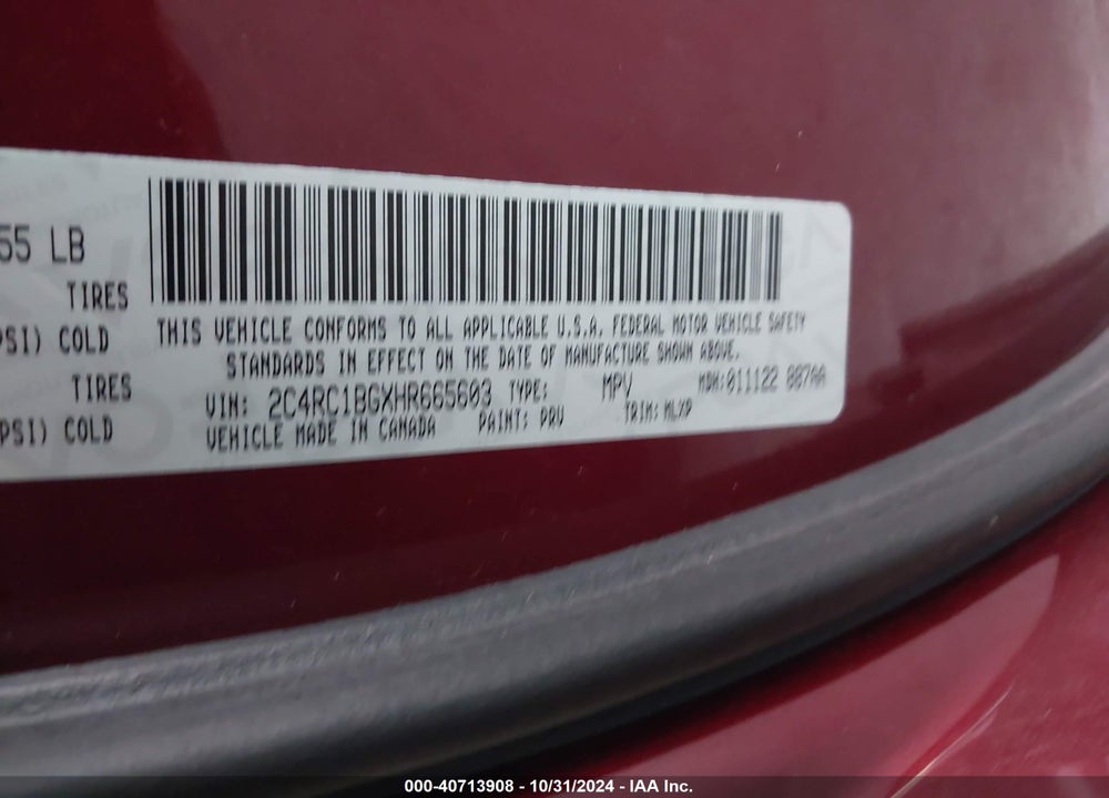 2017 CHRYSLER PACIFICA TOURING L VIN: 2C4RC1BGXHR665603