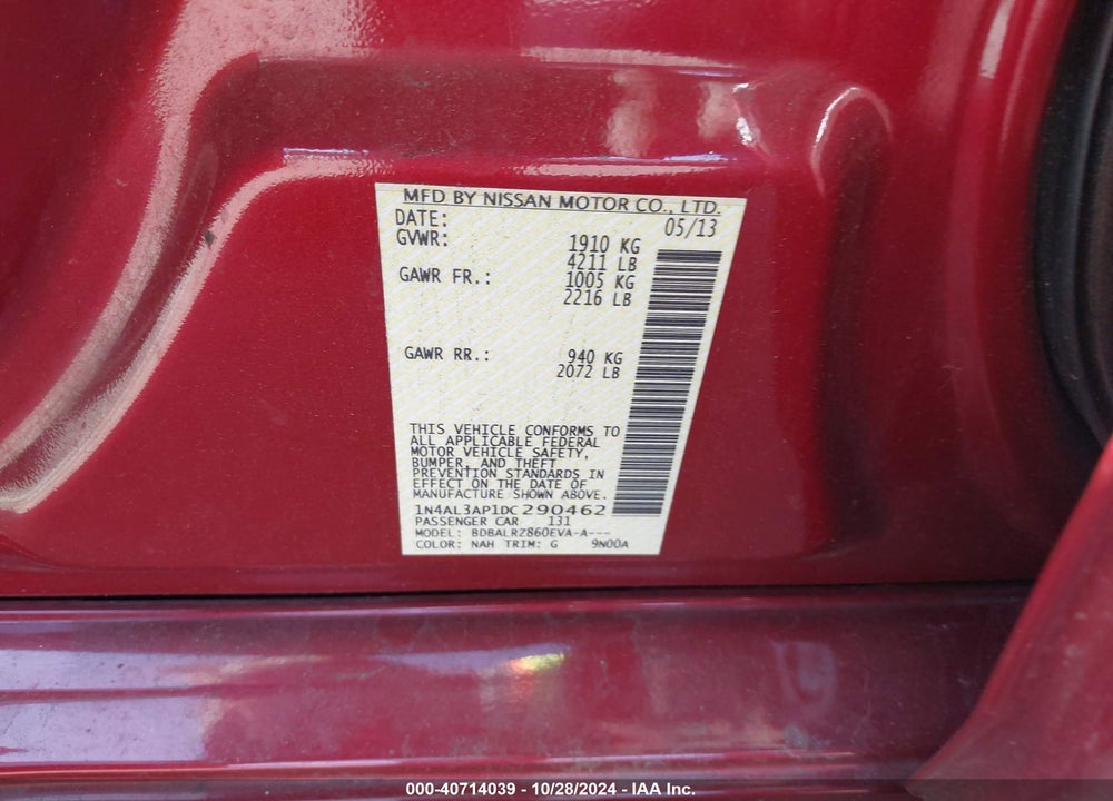 2013 NISSAN ALTIMA 2.5 S VIN: 1N4AL3AP1DC290462